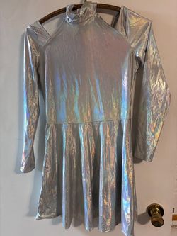 1325. Used Spirit Halloween Holographic Silver Long Sleeve Mini Dress Alien Costume ONLY See Photos. Size Med 8-10. $5.00