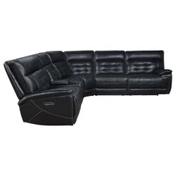 New Top Grain Real Leather Sectional Sofa Black With Power Recliners USB And Wireless Charging Station 