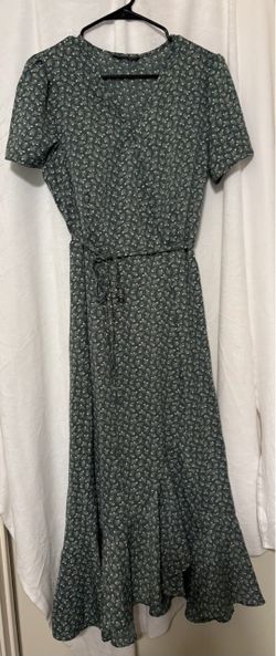 Green Floral Midi Wrap Dress