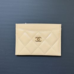 BNWT Chanel Classic Quilted Card Holder Caviar Beige Gold Hardware Wallet 100% AUTHENTIC