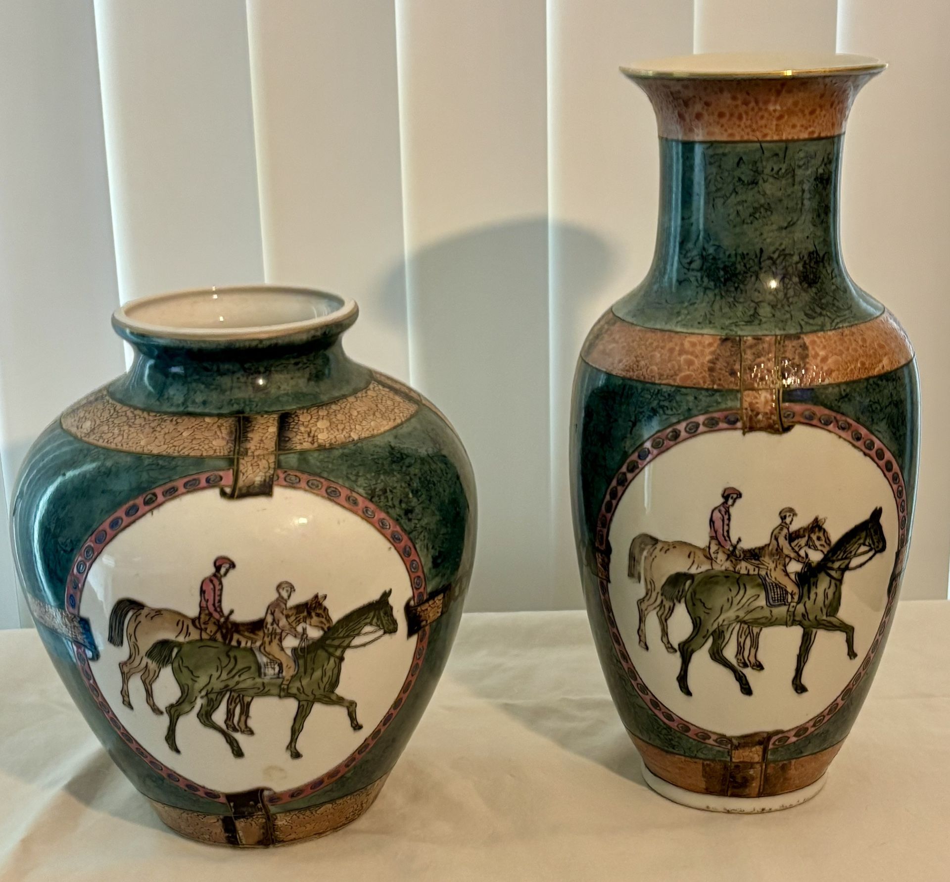 Two Vintage WBI Chinese Equestrian Vases