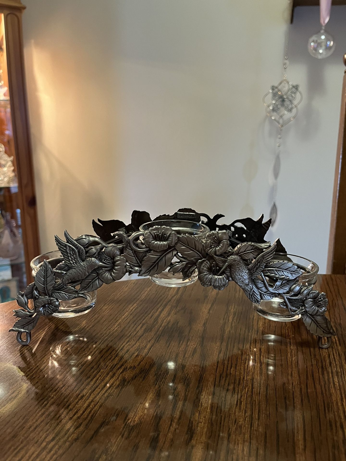 Spoontiques Pewter Hummingbird Hibiscus Floral Candle Tea Light Holder