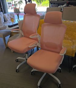 Pink Mesh High-Back Office Chair with Headrest