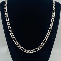 24" Solid 925 Sterling Silver Vintage Figaro Chain Necklace > 30G - Diamond Cut