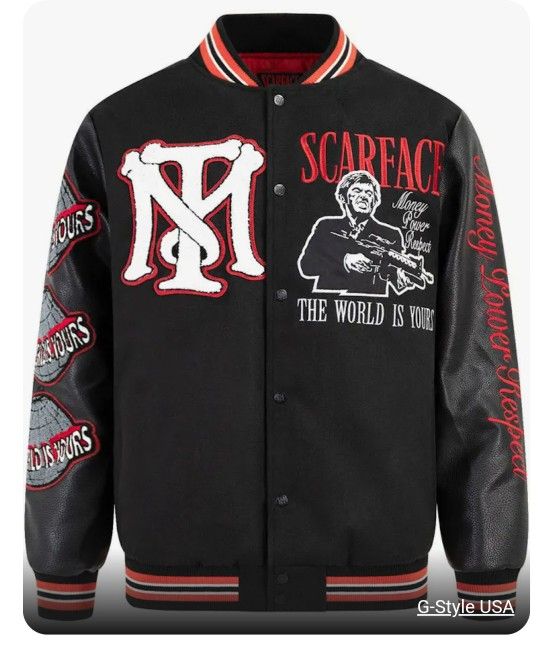 Al Pacino Men Scarface Jacket,Tony Montana,Bomber Black Letterman Varsity Jacket - Sz XL