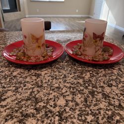 Pair Of Flickering Flameless Candle D4 x H6, Butterfly Battery Operated