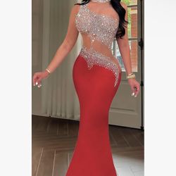 Red Rhinestone Formal Dress 