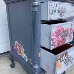 Quality Antique Desk Floral In Grey Shades 