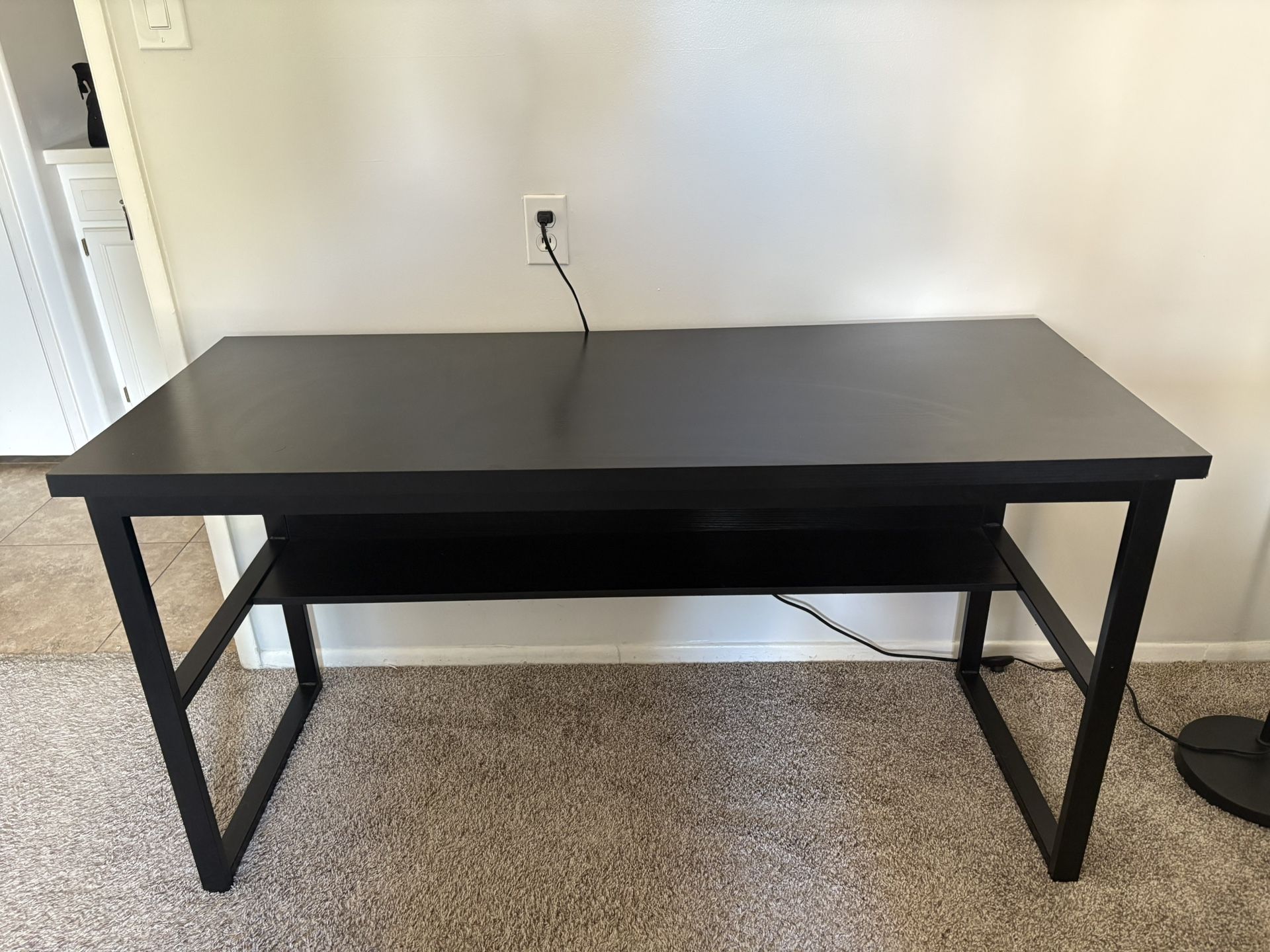 Black Computer Desk w/ Bookshelf Storage