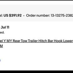 20-24 Tesla Model Y MY Rear Tow Trailer Hitch Bar Hook Lower  1514757-00-F OEM