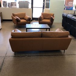 Hallie Leather 3 Piece Sofa Set