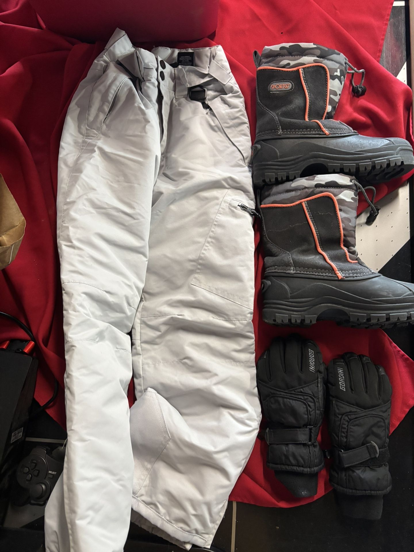Kids Snow Pants, Boots and Gloves $8