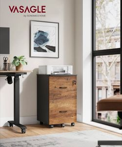 2-Drawer File Cabinet, Locking Filing Cabinet for Home Office, Small Rolling Printer Stand, A4, Letter-Size Hanging Files, Assembly Required, Honey Br