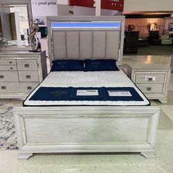 Led Upholstered Bedroom Set Queen or King Bed Dresser Nightstand Mirror Chest Options Vail