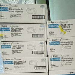 (7) Sysco Complete 360 Toilet Tissue Paper Dispenser Black Coreless 2 Roll Capacity