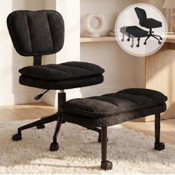 Chair with Ottoman, Swivel Kneeling office chair, Boucle Modern Ergonomic Cross Legged ADHD Chair w/ Wheels, Adjustable Height Back Support For Dorm