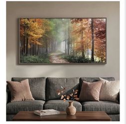 Framed Misty Forest Fall Landscape Wall Art f