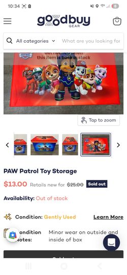 Toy storage paw patrol