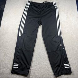 Vintage Y2K Adidas Track Pants Men’s L Black Baggy Wide Leg Drawstring Snap#1042