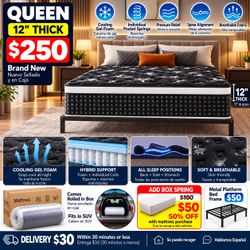 QUEEN Mattress 12” Cooling Hybrid – BRAND NEW $250 | Colchón Nuevo