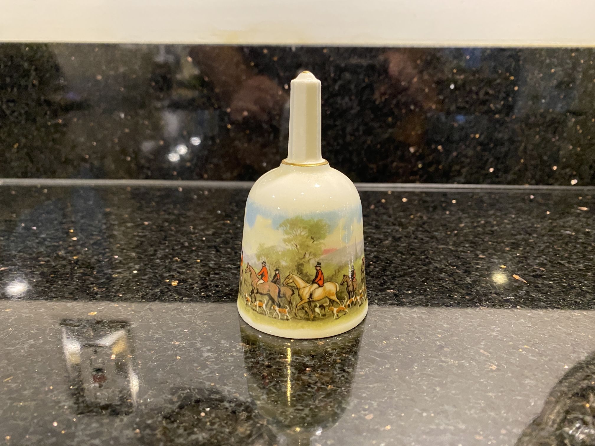 Vintage Royal Worcester Fox Hunt Scene Bell 3.5” Fine Bone China Made in England.