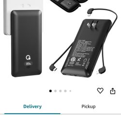 New In Box 10000mAh Portable Charger with Built-in Cables and AC Wall Plug,USB C Fast Charging Power Bank with 3Cords,5Output External Battery Pack Co