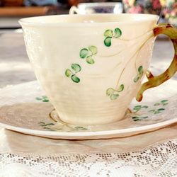 Belleek Classic Shamrock Tea Cup and Saucer