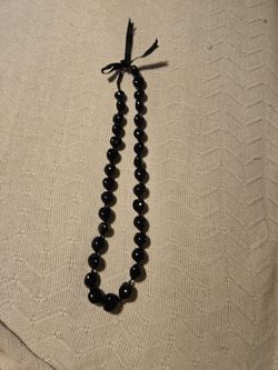 Black Beaded Necklace with Ribbon Tie