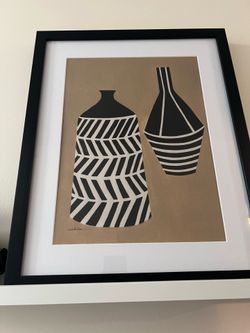 Patterned Vase Art Prints in Black Frames - Set of 2