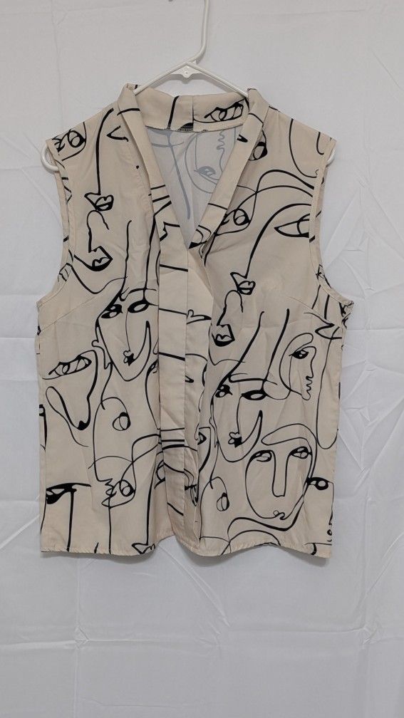 SHEIN Abstract Face Line Art Print Sleeveless Pullover Top - Size Large