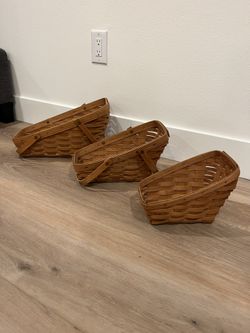 Longaberger Wedge Angled Vegetable Basket with Folding Handles 1993 - 3 Set