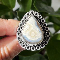 Size 7 925 silver overlay crazy lace agate ring