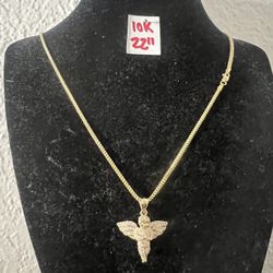 10K Yellow Gold Chain and Pendant For Wedding 22 Inches Long 