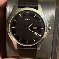 Authentic Gucci G-Timeless YA126304 Black Stainless Steel Leather Watch 126.3 40mm
