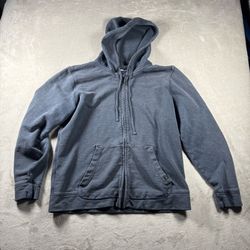 Outerknown Men’s L Blue Hoodie Sweatshirt Zip Up Organic Cotton Distressed#1169