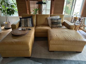Tan Leather Sectional Sofa with Double Chaise