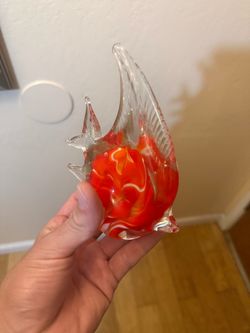 🐠 Vintage Art Glass Tropical Fish Figurine / Paperweight (Orange & White Swirl)