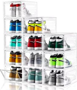 INSTY 12 Pack Large Shoe Storage Box, Clear Shoe Storage Organizer with Magnetic Door, Stackable,Shoe Containers