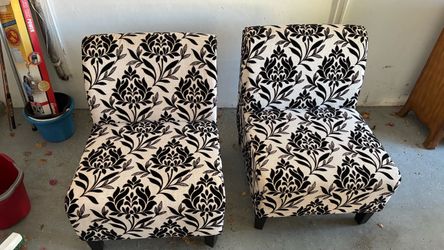 Pair of Black and White Floral Accent Chairs