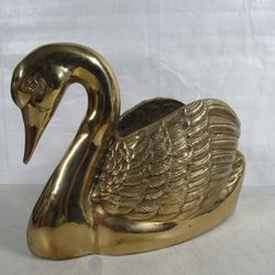 Swan/Goose Mid Century Heavy Solid Brass Planter 13" Length 12 Lbs.
