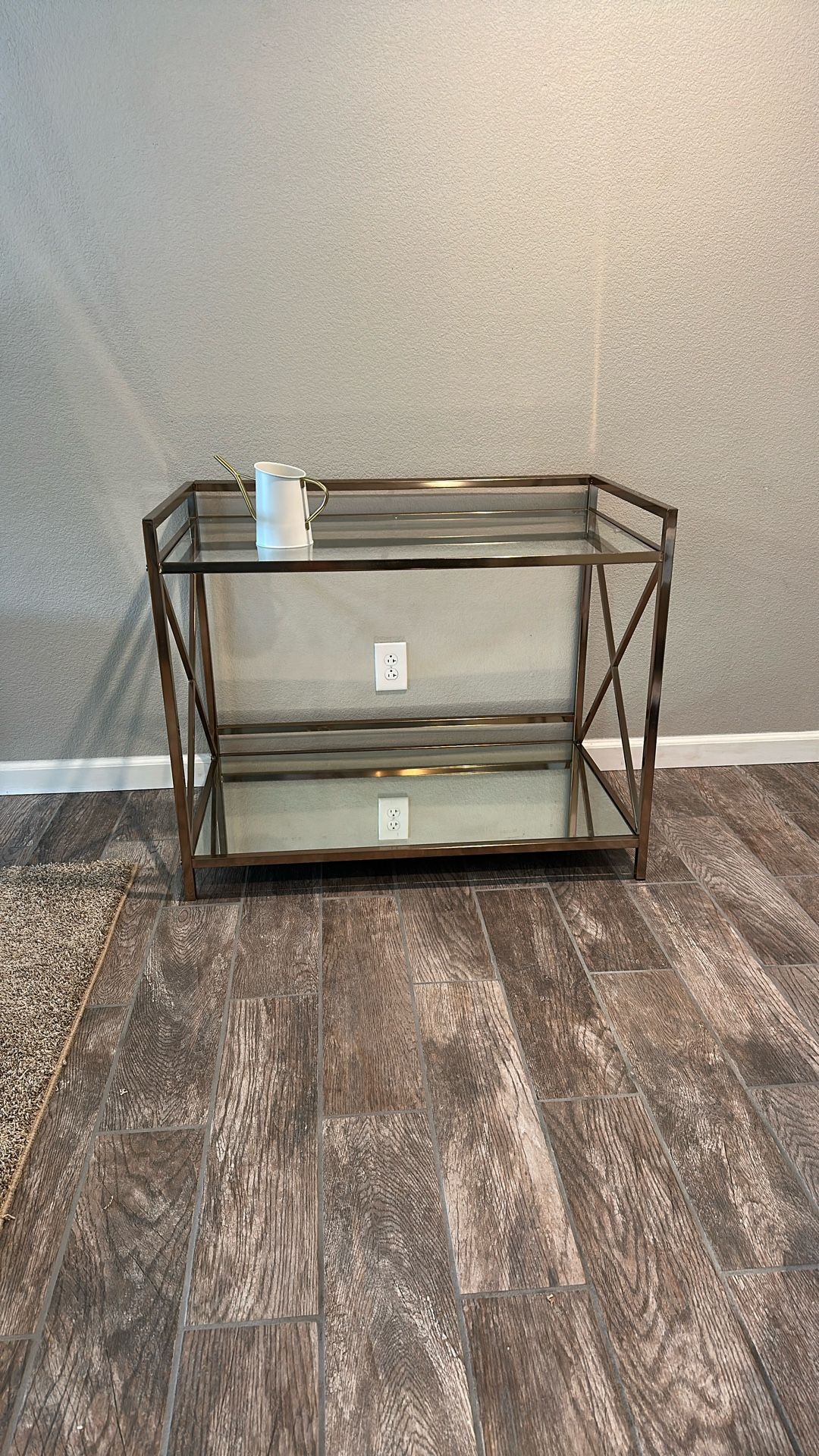 Mirrored Glass Gold Metal Display.