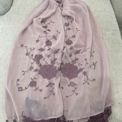 Large Burgundy Foral Chiffon Scarf 