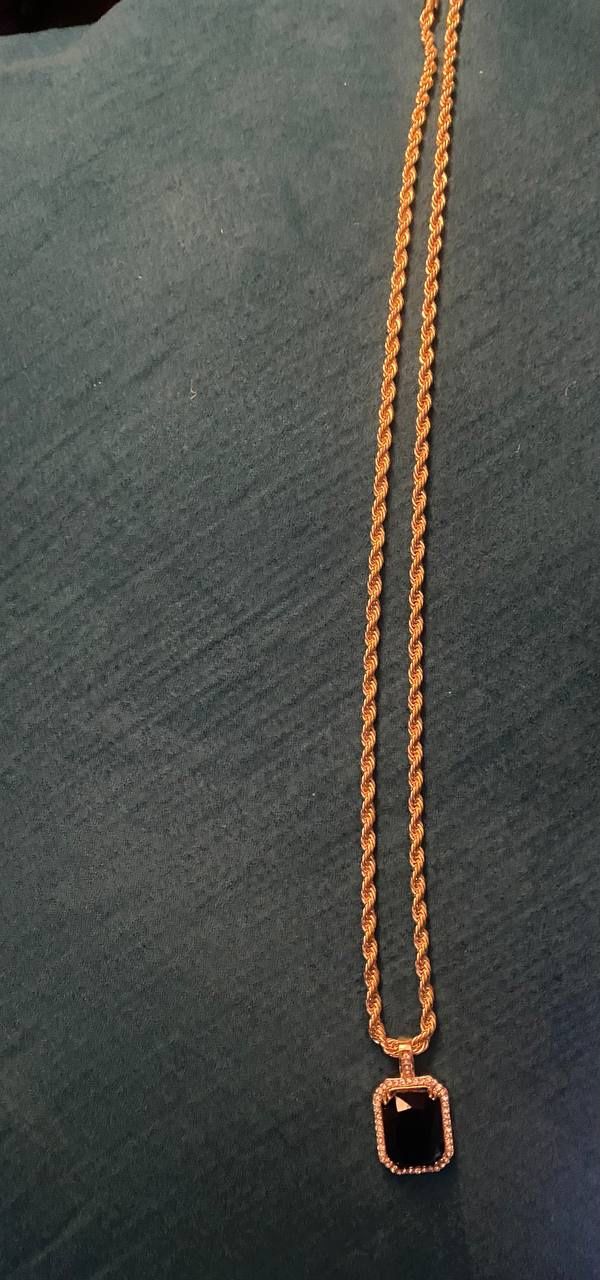 Gold Chain Black Ruby Pendant 