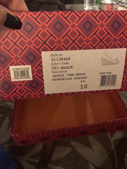 Tory Burch Black Lace Wedges with Gold tag logo ! EUC