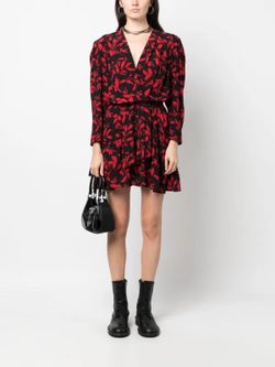 NWT Zadig&Voltaire Rogers leaf-print minidress Black and Red L