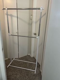 2-Tier Adjustable Chrome & White Garment Clothing Rack