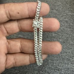 Miami Cuban Link BOX LOCK Bracelet 5mm /8in ( 925 sterling silver)