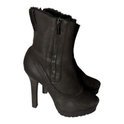 Jimmy Choo Fur Lined Brown Leather Side Zip Up Ankle High Heel Boots