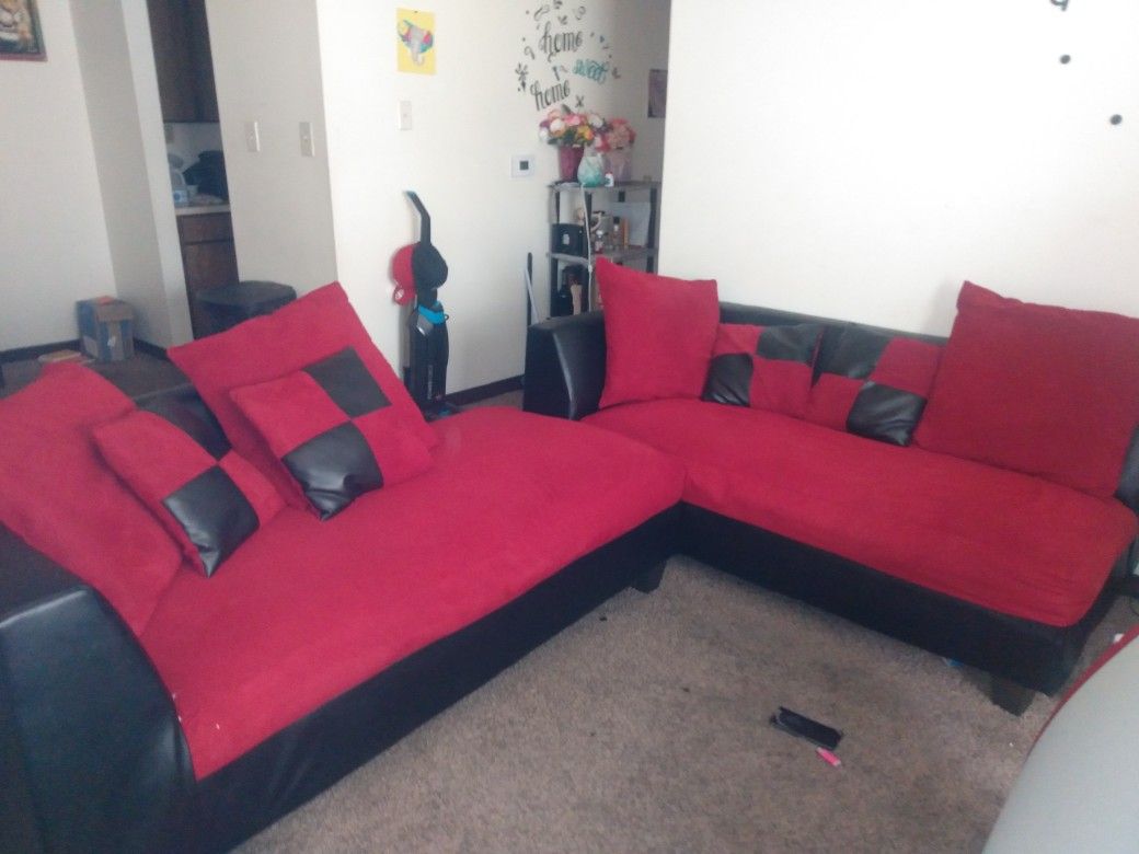 Two Piece Red And Black Sectional