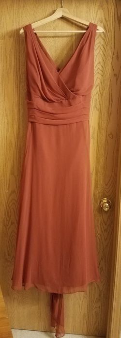Long Chiffon Surplice Tank Bridesmaid Dress - Size 24 in Cinnamon Thumbnail